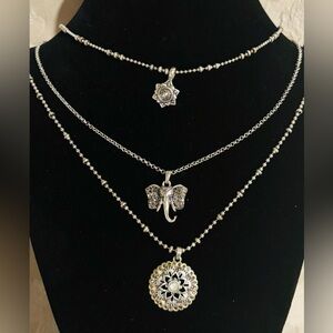 Lucky Brand Layered Pendant Necklace Set - Elephant & Floral Charms